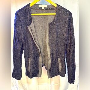 Vintage Laura Ashley - Black/Gray Lace Zip Up Sweater - L